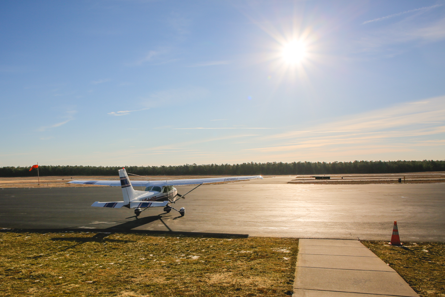 Small plane facing the sun at Miller Air Park in Ocean County, New Jersey