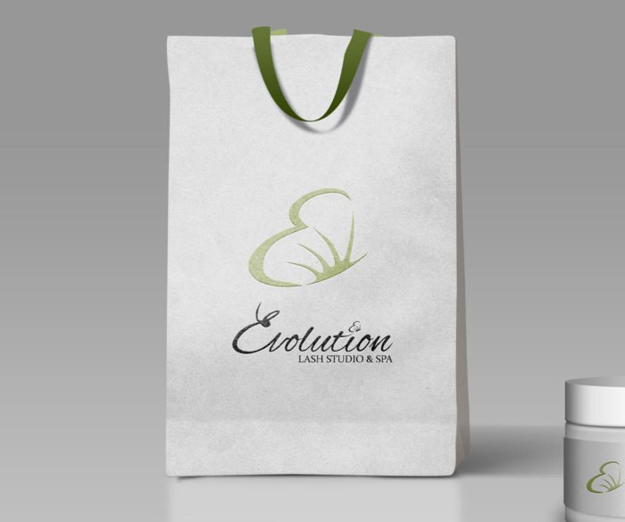 evolution lash studio and spa logo giftbag mockup