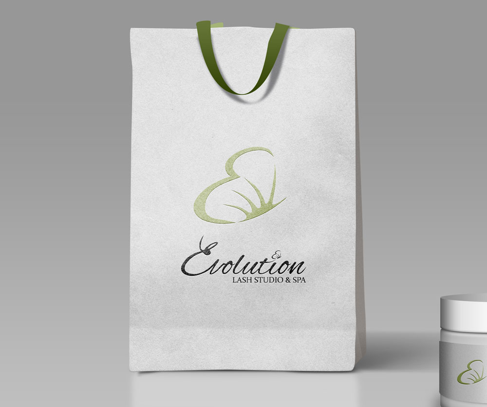 evolution lash studio and spa logo giftbag mockup