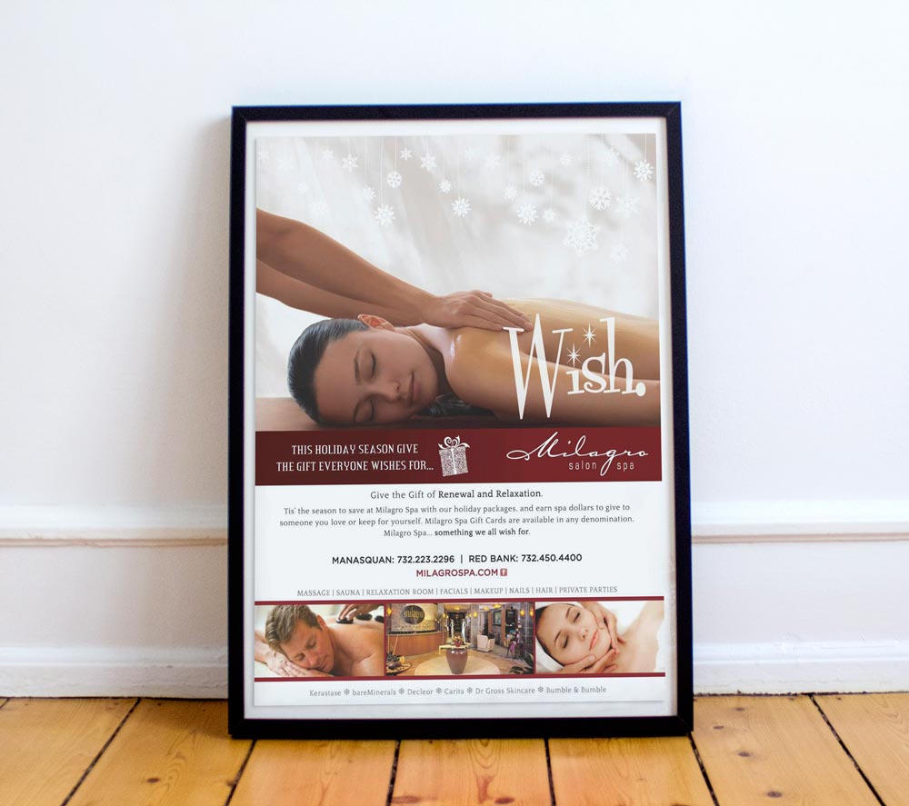holiday gift package campaign poster for milagro spa